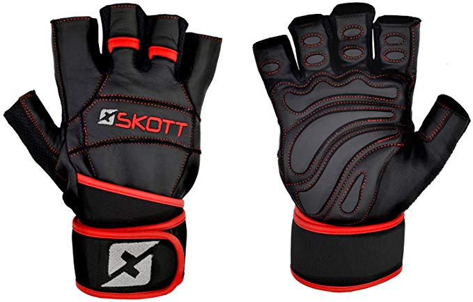 skott 2018 Predator Evo 2 Weight Lifting Gloves - Real Leather - Double Wrist Wrap Support - Double Stitching for Extra Durability - The Best Body Building Fitness and Exercise Accessories