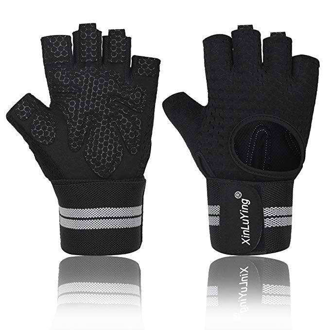 SNSUSK Workout Gloves Weight Lifting Training Wrist Wrap Support Padded Anti-slip Silica Gel Breathable for Men Women