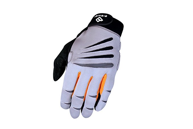 Bionic Gloves Men's Premium Full Finger Fitness Gloves w/Natural Fit Technology, Gray/Orange (PAIR)!