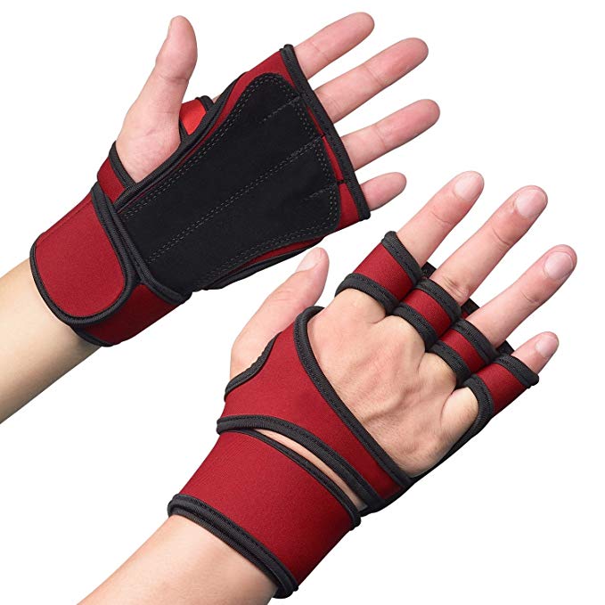 Fullmosa Cross Training Gloves with Adjustable Wrist Wrap, Will Series Fingerless Wrist Support with Non-Slip Leather Padding for Weights Lifting, CrossFit, Powerlifting and Gym Workouts