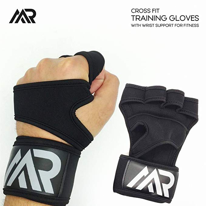 MRay Fit Weight Lifting Gloves, Nonslip Cross Training Gloves with Wrist Wrap for Fitness, WOD, Gym Workout & Powerlifting, Silicone Palm Padding to Avoid Calluses, Great for Both Men & Women