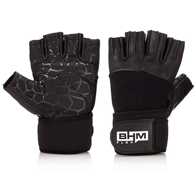 BHM/Lifestyle Weight Lifting Gloves for Men and Women with Built-in Wrist Wraps - Full Palm Protection for Fitness - Gym Workout and Cross Training, (Pair)