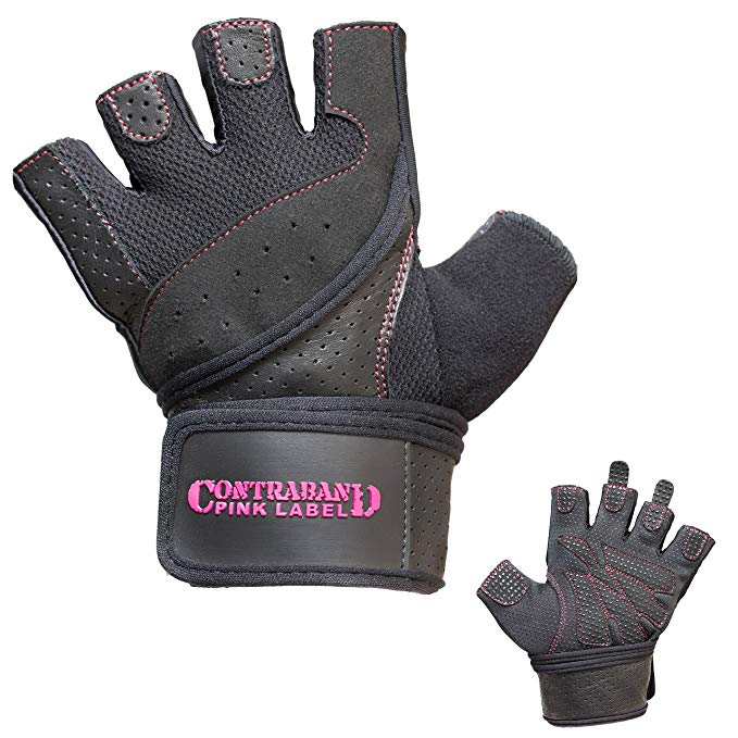 Contraband Pink Label 5737 Womens Wrist Wrap Weight Lifting Gloves w/Grip-Lock Padding (PAIR)