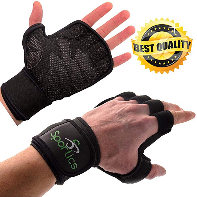 Crossfit Gloves Weight Lifting Wrist Support Gym Workout Cross Training Fitness WOD Pull Ups & Weightlifting Strong Grip & Full Palm Protection Wrist Wraps Suitable Both Men & Women