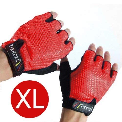 RED - Weightlifting gloves mens SIZE EXTRA LARGE. Sport gloves for weight lifters. Gym fitness gloves size X-Large. Exercise gloves for men with palm weight grip padding. Fingerless gloves for men