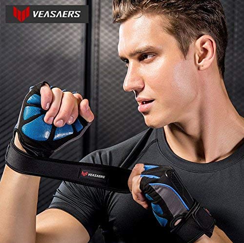 VEASAERS Adjustable Exercise Gloves for Gym Workout, Wrist Wraps, Cross Fit, Weight Lifting, Power Lifting, Fitness and Running, Exercise Gloves, Suits both Men & Women. (RED, PAIR)