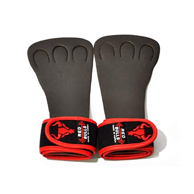 Red Bulls Leather 3 Finger Wrist Wrap Weightlifting gloves Power lifting Health Weight Workout Griper Fitness Gym Body