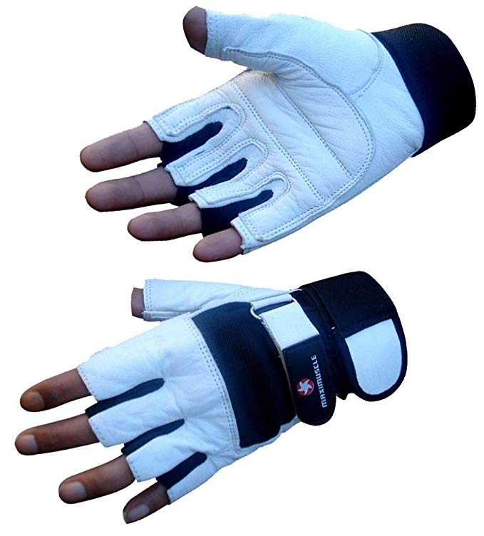 4Fit Maximuscle Heavy Duty Weight Lifting Gloves Gym Training Leather PADDED Palm