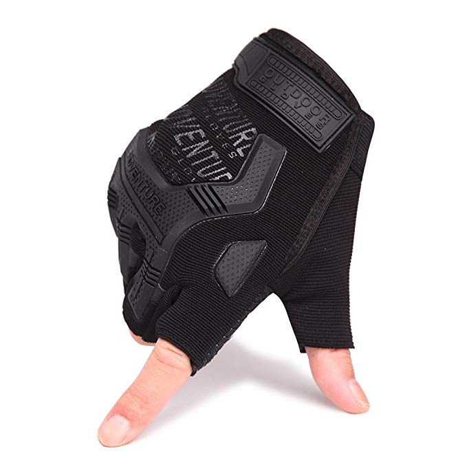 HENWS Military Fingerless Tactical Gloves Half-Finger Safety Exercise Gloves for Sporting / Driving / Shooting / Riding / Climbing / Camping / Motorcycle