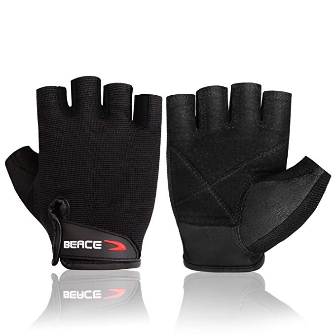 BEACE Weight Lifting Gym Gloves with Anti-Slip Leather Palm for Workout Exercise Training Fitness and Bodybuilding for Men & Women