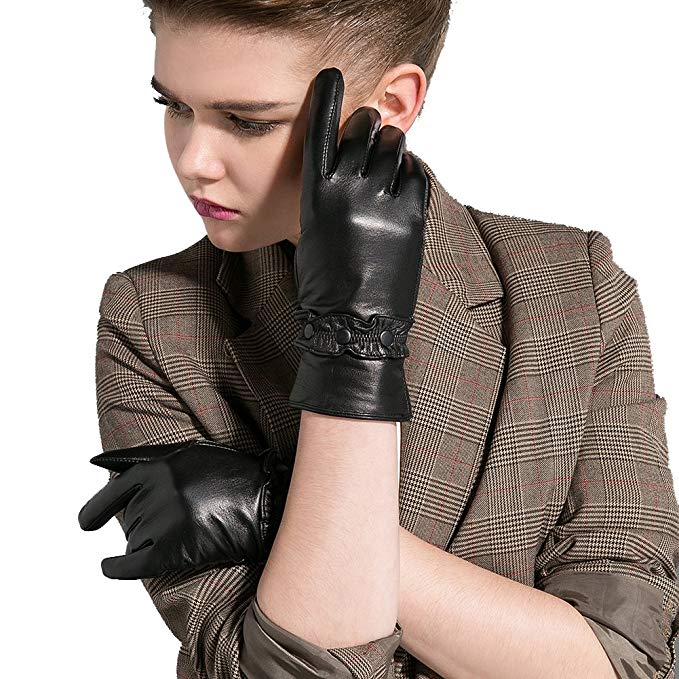 Women's Dress Gloves, Magelier Full Finger Genuine Lambskin Leather Wrist Length Gloves