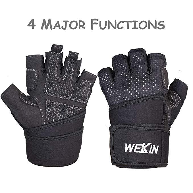 Wekin Weight Lifting Gym Gloves - Ultralight Microfiber & Anti-Slip Silica Gel Grip Padded Workout Gloves with Wrist Wrap Support for Weightlifting, Cross Training, Bodybuilding