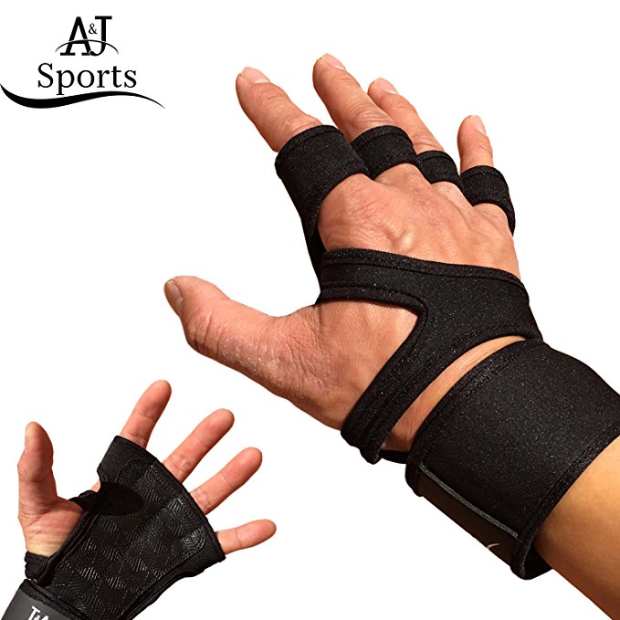 Workout Gloves with the Strongest Wrist Support ; Crossfit Gloves / Gym Gloves for Men and Women; Durable Neoprene with Extra Leather and Silicone Padding for Full Palm Protection and Strong Grip