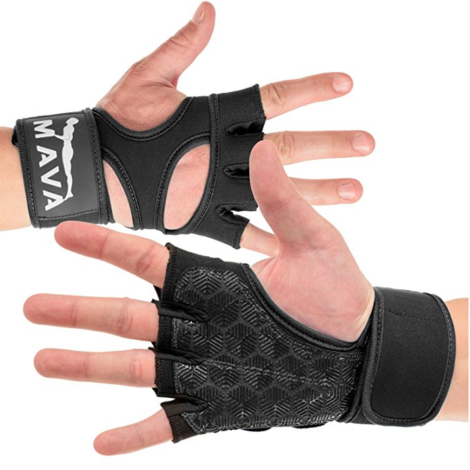 Cross Training Gloves with Wrist Support for Gym Workouts, WOD, Weightlifting & Fitness– Silicone Padded Workout Hand Grips against Calluses with Integrated Wrist Wraps by Mava