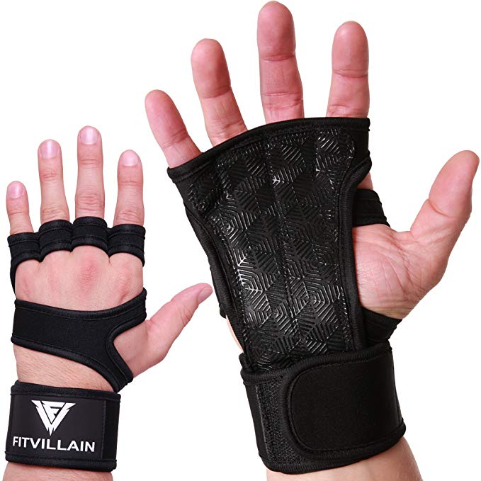 Premium Crossfit Gloves with Built-In Wrist Wraps - Workout Gloves - Non-Slip Eco+ Padding for Extra Grip - Protection - Comfort - Ideal for Cross Training - WODs - Weight Lifting - Suits Men & Women