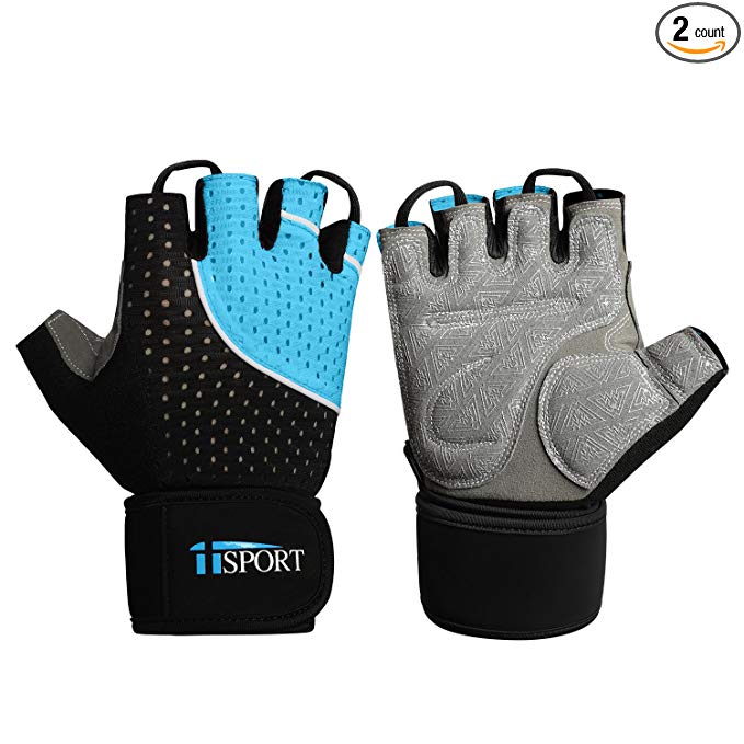 iiSPORT Weight Lifting Gloves for Women & Men, Anti-Slip Silica Gel Grip Padded Workout Gloves with Wrist Wraps Support for Weightlifting, Cross Training, Gym, Fitness, Bodybuilding