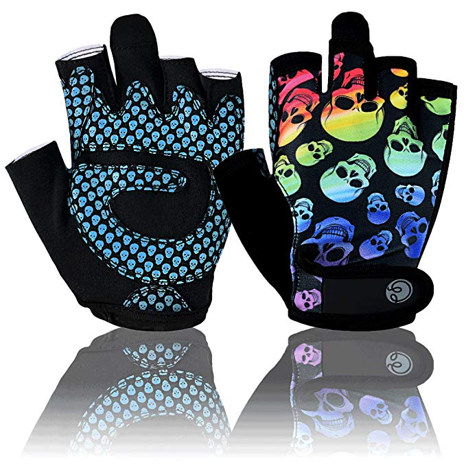 Women's Rainbow Skull Fitness Training Gloves Vegan Machine Washable for Working Out Workout Weight Lifting Weightlifting Gym Exercise …