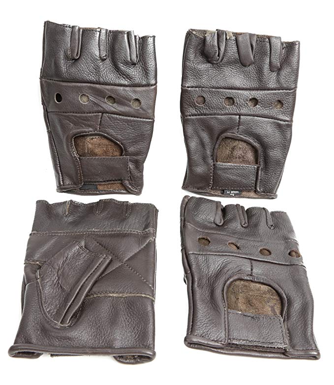 Dark Brown Leather Heavy Duty Lightweight Fingerless Gloves Pack of 2
