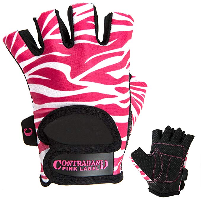 Contraband Pink Label 5277 Womens Design Series Zebra Print Lifting Gloves (PAIR)