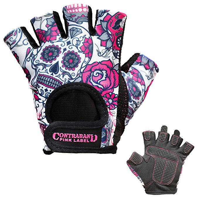 Contraband Pink Label 5237 Womens Design Series Sugar Skull Lifting Gloves (PAIR)